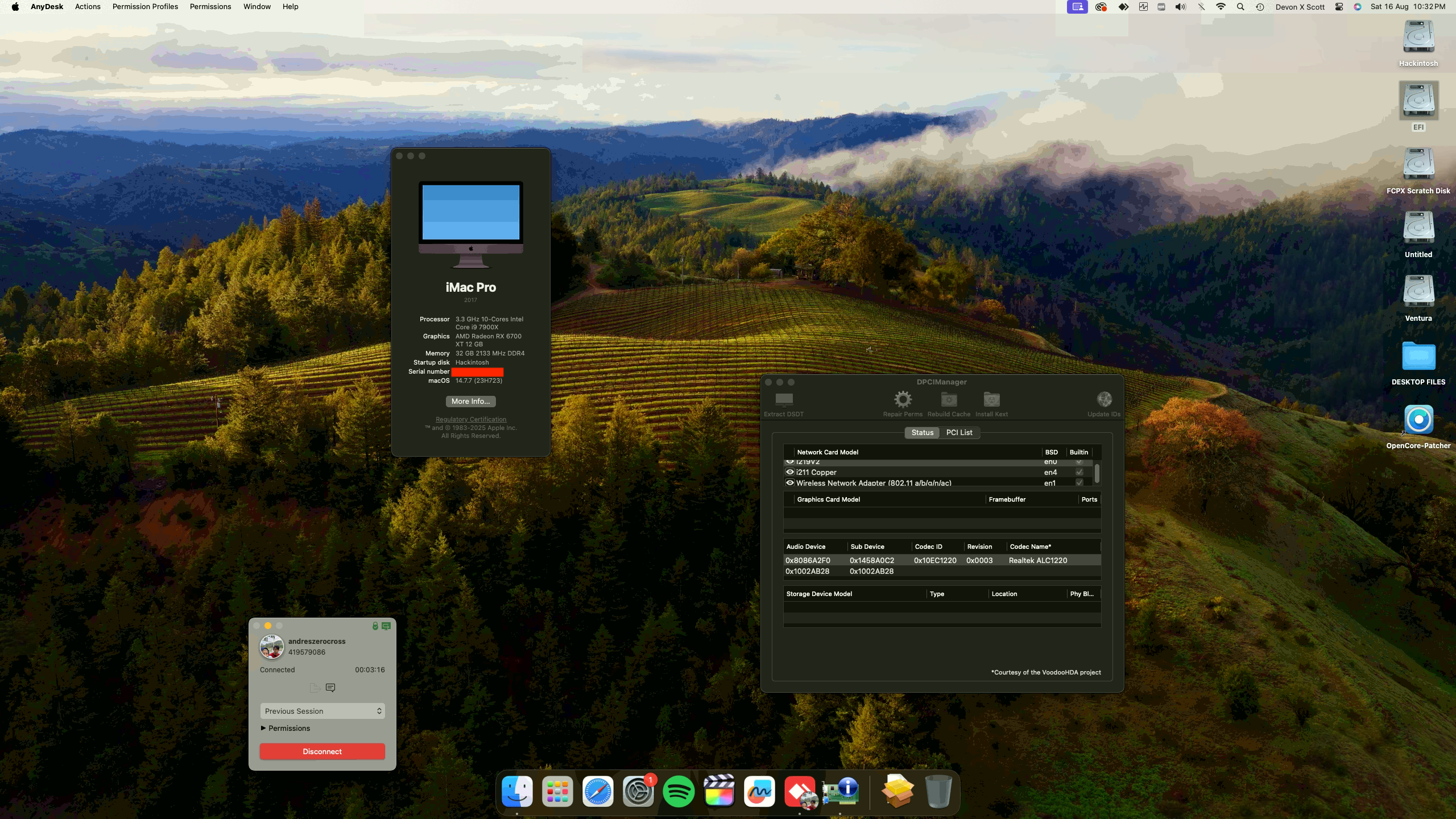 Success Hackintosh macOS Sonoma 14.7.7 Build 23H723 in Gigabyte X299 Designare EX + Intel Core i9 7900X + RX 6700 XT